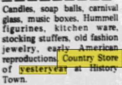 Country Store of Yesteryear (History Town) - Dec 1969 Ad